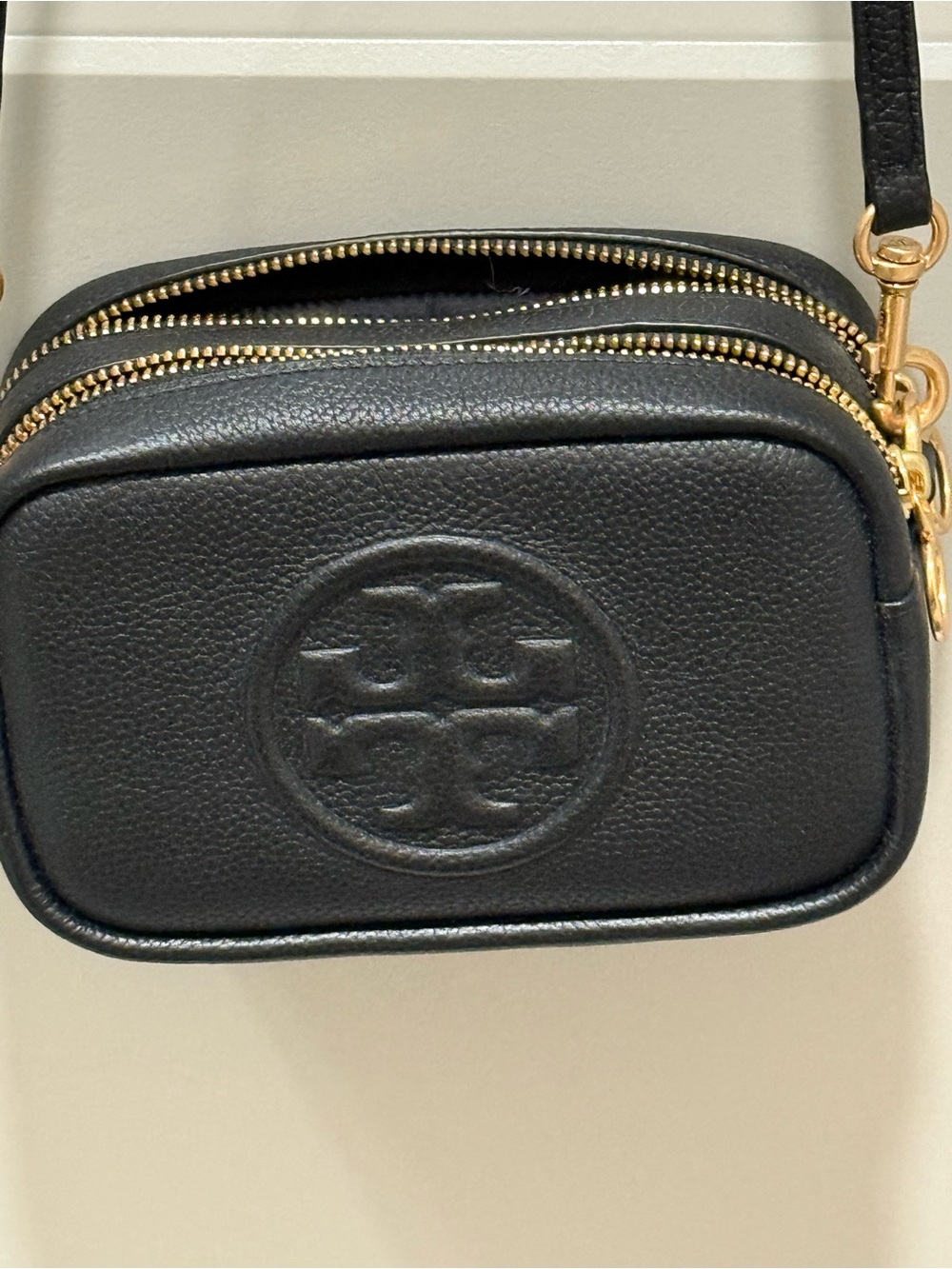Tory Burch Black Pebbled Leather Double-Zip Crossbody